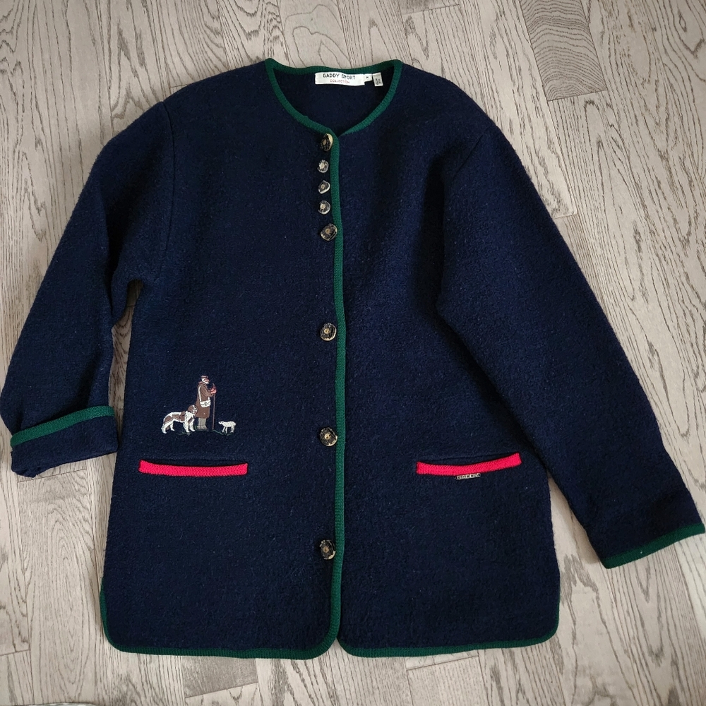 Vintage Gaddy Sport Collection Women Navy 100 % Wool Jacket/ Cardigan